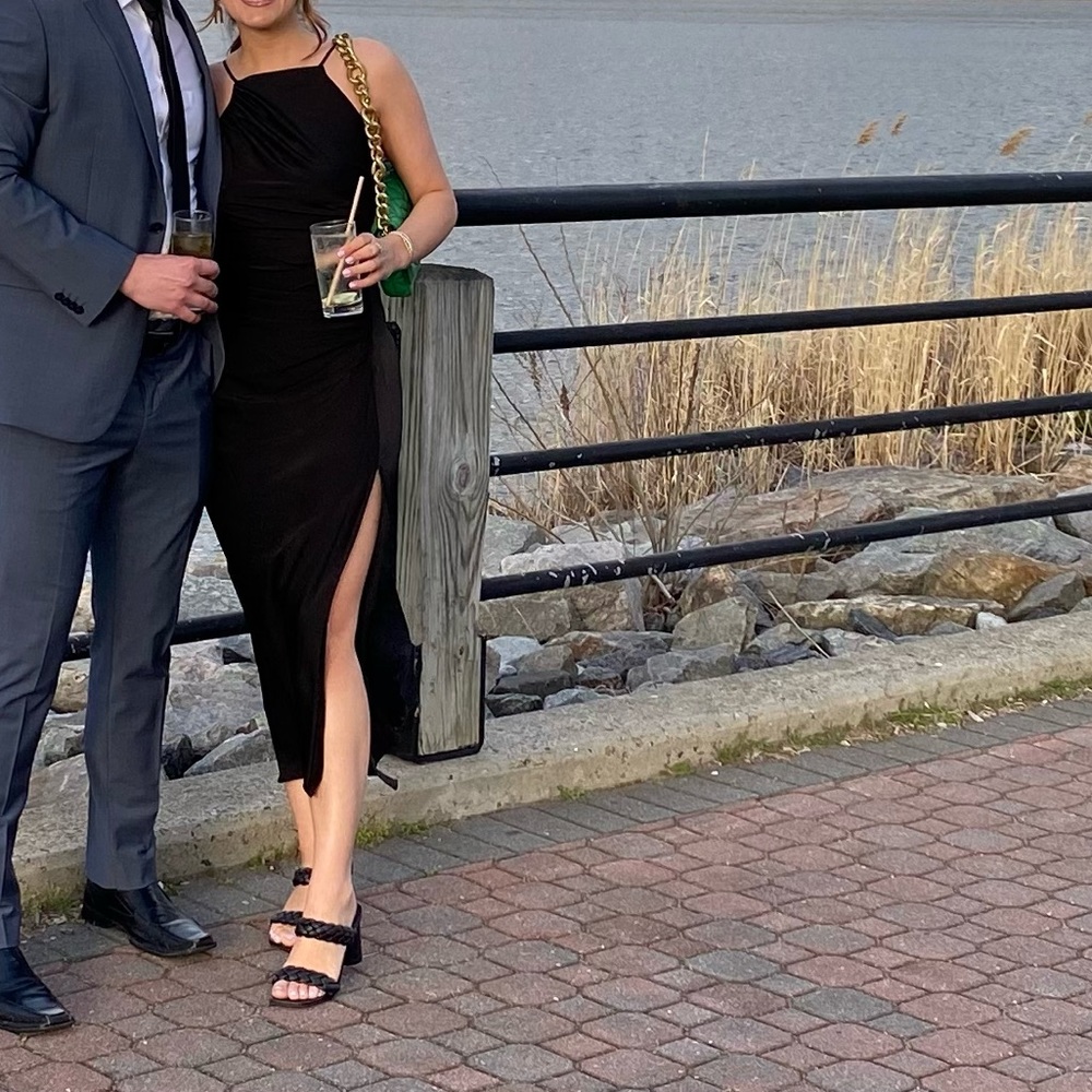 Astr The Label Halter Satin Black Dress